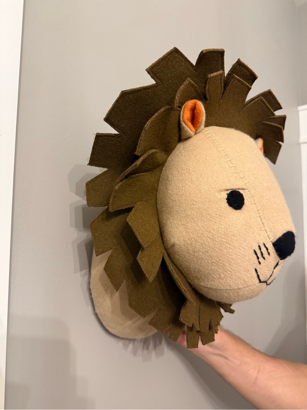Plush Felt Lion Wall Mount - Beige Decorative Accent For Kids Space